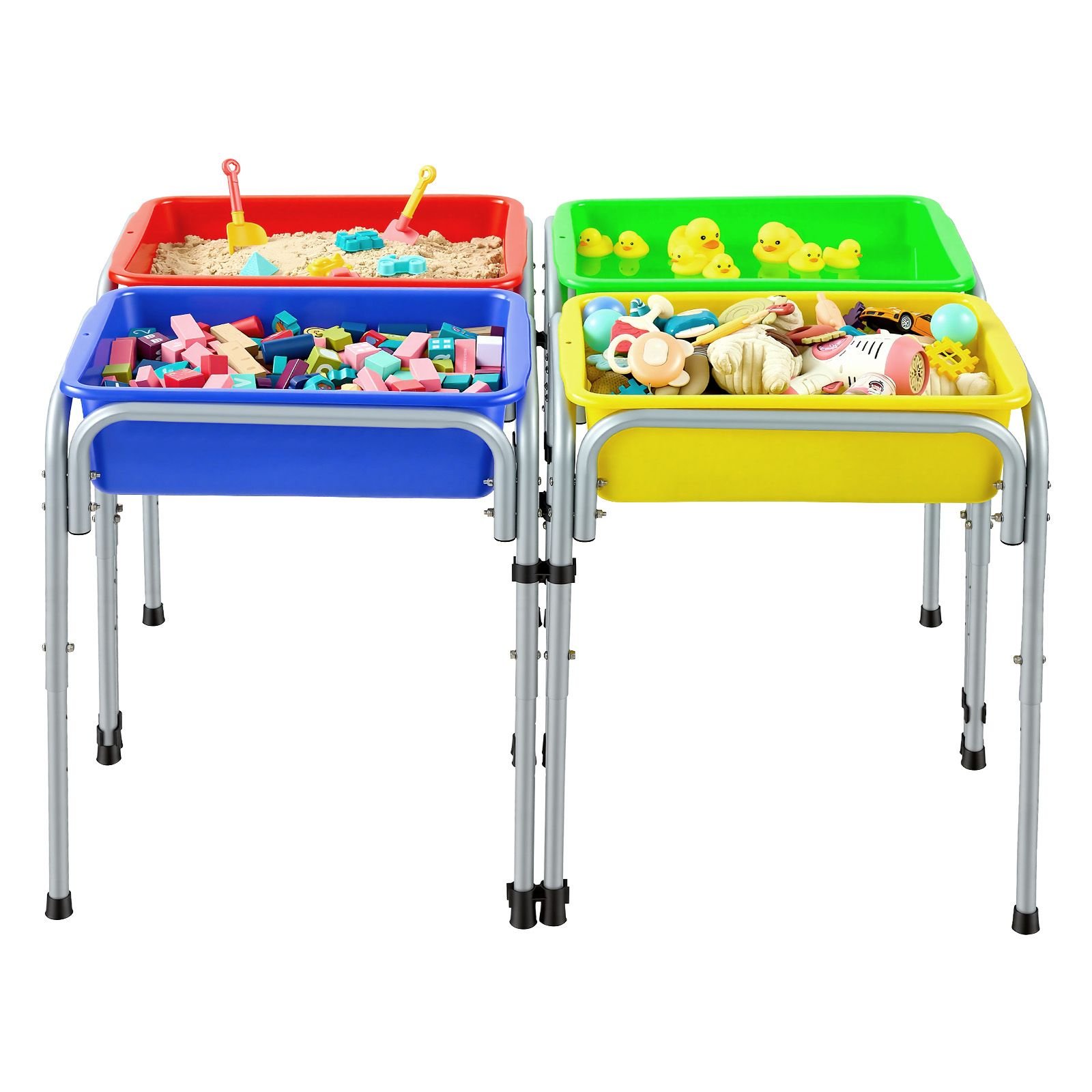 sensory table for toddlers, kids 4 station sand and water adjustable play table with detachable storage bins and non slip feet, carbon steel frame, rounded corners, for boys and girls exploring
