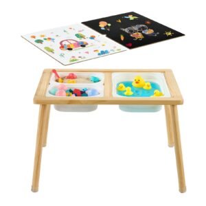 Sensory Table for Toddlers, Wooden Kids Activity Table with Reversible Double-Sided Board, Storage Bins, and Non-Slip Feet, for Boys and Girls Playing Sand and Water, Drawing, Studying, Dining