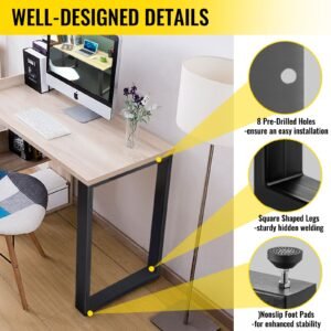 set of 2 steel table legs, 28''height 24''wide dining table legs, heavy duty 3.1" width box section square table legs, 28x24x3.1 inch black color industrial country style metal dining legs