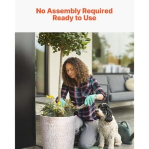 set of 2 tall outdoor planters 21"h, round large planters for front porch and patio, stone finish flower tree plant pots
