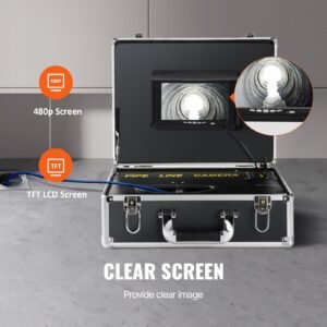 sewer camera, 100 ft/30 m, 7" screen pipeline inspection camera with dvr function, waterproof ip68 camera, 12 pcs adjustable leds, with a 16 gb sd card for sewer line, duct drain pipe plumbing