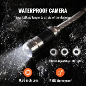 sewer camera, 100 ft/30 m, 7" screen pipeline inspection camera with dvr function, waterproof ip68 camera, 12 pcs adjustable leds, with a 16 gb sd card for sewer line, duct drain pipe plumbing