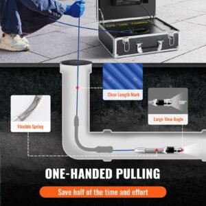 sewer camera, 100 ft/30 m, 7" screen pipeline inspection camera with dvr function, waterproof ip68 camera, 12 pcs adjustable leds, with a 16 gb sd card for sewer line, duct drain pipe plumbing