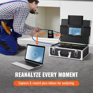 sewer camera, 100 ft/30 m, 7" screen pipeline inspection camera with dvr function, waterproof ip68 camera, 12 pcs adjustable leds, with a 16 gb sd card for sewer line, duct drain pipe plumbing