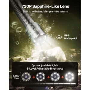 sewer camera, 164 ft/50m, 4.3" drain inspection camera, ip68 waterproof snake plumbing camera with lights 6 adjustable leds, 4500mah battery & 16gb card for sewer line duct pipes