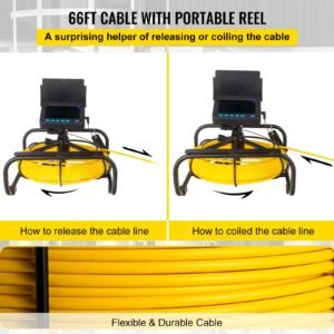 sewer camera, 66ft/20m 4.3" pipe drain inspection camera with dvr function & snake cable, waterproof ip68 borescope w/led lights, industrial endoscope for home wall duct drain pipe plumbing