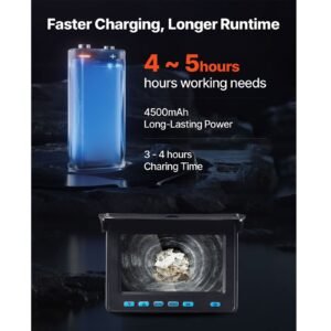 sewer camera, 98 ft/30m, 4.3" drain inspection camera, ip68 waterproof snake plumbing camera with lights 6 adjustable leds, 4500mah battery & 16gb card for sewer line duct pipes