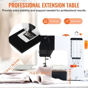 sewing machine, portable sewing machine for beginners with 38 built in stitches & reverse sewing, dual speed sewing machine with extension table foot pedal, accessory kit family home travel