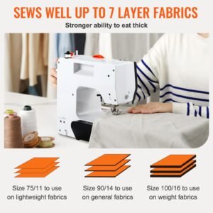 sewing machine, portable sewing machine for beginners with 38 built in stitches & reverse sewing, dual speed sewing machine with extension table foot pedal, accessory kit family home travel