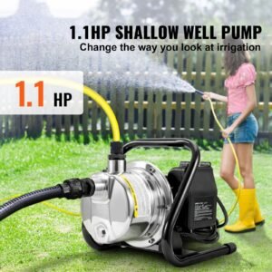 shallow well pump, 1.1 hp 115v, 978 gph 131 ft height, 40psi max pressure, portable stainless steel sprinkler booster jet pumps for garden lawn irrigation system, lake fountain, water transfer
