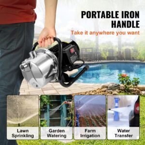 shallow well pump, 1.5 hp 115v, 1200 gph 164 ft height, 87 psi max pressure, portable stainless steel sprinkler booster jet pumps for garden lawn irrigation system, lake fountain, water transfer