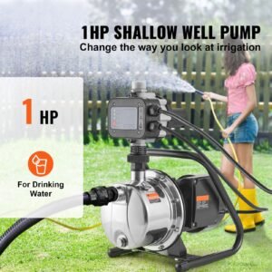 shallow well pump, 1hp 115v, 1200 gph 145 ft head, portable stainless steel sprinkler booster jet pumps with automatic controller for garden lawn irrigation system, water transfer