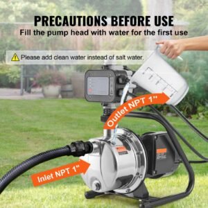 shallow well pump, 1hp 115v, 1200 gph 145 ft head, portable stainless steel sprinkler booster jet pumps with automatic controller for garden lawn irrigation system, water transfer