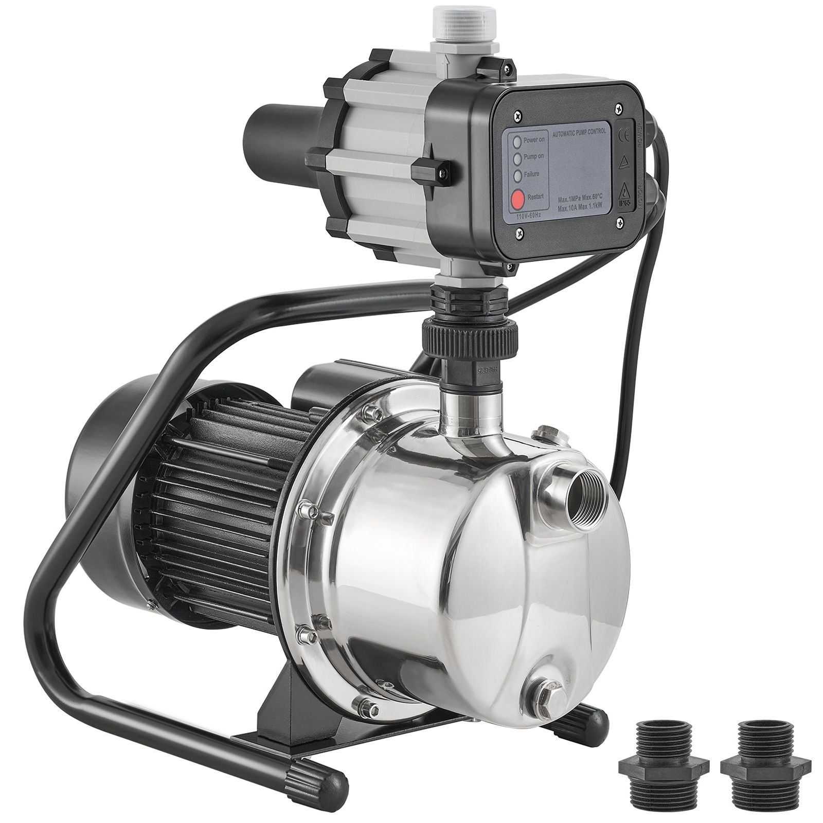 shallow well pump, 1hp 115v, 1200 gph 145 ft head, portable stainless steel sprinkler booster jet pumps with automatic controller for garden lawn irrigation system, water transfer
