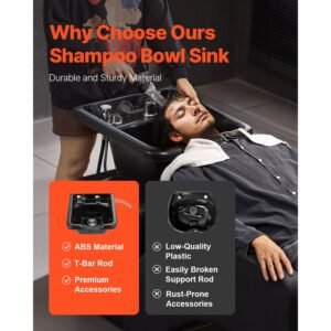 Shampoo Bowl Sink Black ABS Plastic Salon and Spa Hair Sink Beauty Salon Equipment for Hair Stylists