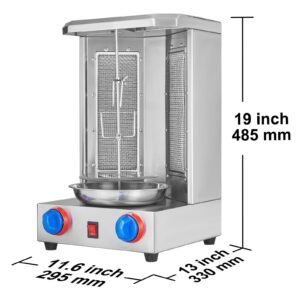shawarma grill machine, 13 lbs capacity, chicken shawarma cooker machine with 2 burners, gas vertical broiler gyro rotisserie oven doner kebab machine, for home restaurant kitchen parties