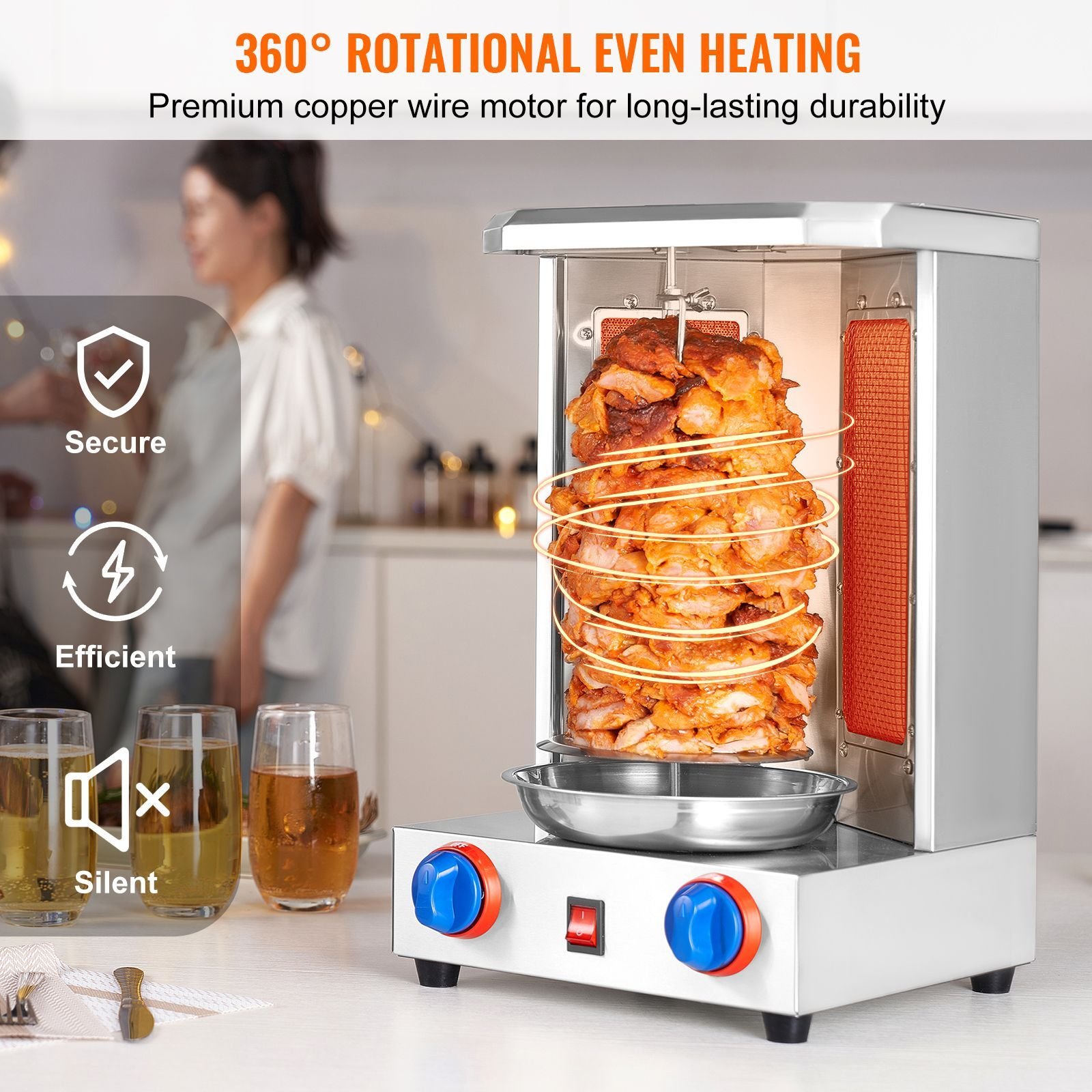 shawarma grill machine, 13 lbs capacity, chicken shawarma cooker machine with 2 burners, gas vertical broiler gyro rotisserie oven doner kebab machine, for home restaurant kitchen parties