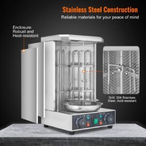 shawarma grill machine, 13lbs capacity, chicken shawarma cooker machine with 2 burners, 122 572 f electric vertical broiler gyro rotisserie oven doner kebab machine for home/commercial use
