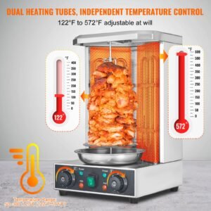 shawarma grill machine, 13lbs capacity, chicken shawarma cooker machine with 2 burners, 122 572 f electric vertical broiler gyro rotisserie oven doner kebab machine for home/commercial use