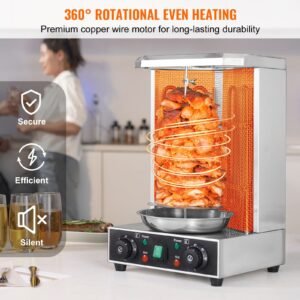 shawarma grill machine, 13lbs capacity, chicken shawarma cooker machine with 2 burners, 122 572 f electric vertical broiler gyro rotisserie oven doner kebab machine for home/commercial use