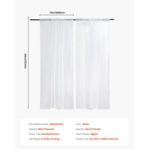 sheer curtains, 84 inches long, 2 panels set sheer white curtains, each 42" w x 84" l, dual rod pocket installation, 100% polyester window drapes for bedroom, living room, balcony, yard