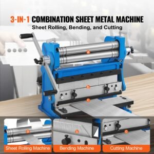 sheet metal brake, 12 inch, 3 in 1 combination shear brake roll machine, 20 gauge capacity shear press brake with 90° max bending angle, shears and slip roll machine for shear bending rolling