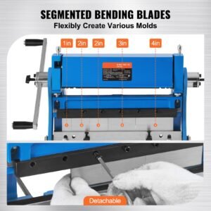 sheet metal brake, 12 inch, 3 in 1 combination shear brake roll machine, 20 gauge capacity shear press brake with 90° max bending angle, shears and slip roll machine for shear bending rolling