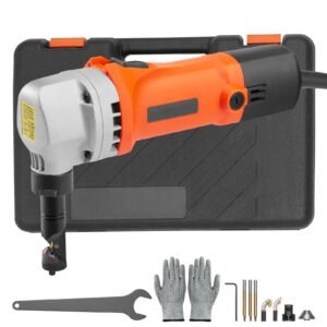 sheet metal nibbler, 550w powerful 2200 rpm high speed, 360 degree rotation electric nibbler metal cutter, straight curve and circle cutting for stainless steel, aluminum, plastic, wood board