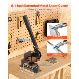 sheet metal shear, 6 in manual hand plate shear, heavy duty mounting type sheet cutter with solid steel frame, high precision, extended handle for cutting steel, copper, rebar, and aluminum