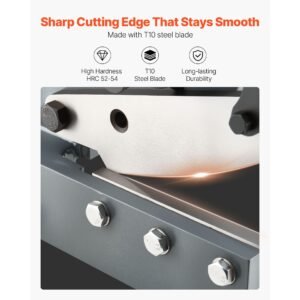 sheet metal shear, 6 in manual hand plate shear, heavy duty mounting type sheet cutter with solid steel frame, high precision, extended handle for cutting steel, copper, rebar, and aluminum