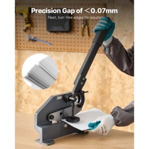 sheet metal shear, 6 in manual hand plate shear, heavy duty mounting type sheet cutter with solid steel frame, high precision, extended handle for cutting steel, copper, rebar, and aluminum