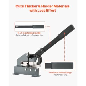sheet metal shear, 6 in manual hand plate shear, heavy duty mounting type sheet cutter with solid steel frame, high precision, extended handle for cutting steel, copper, rebar, and aluminum