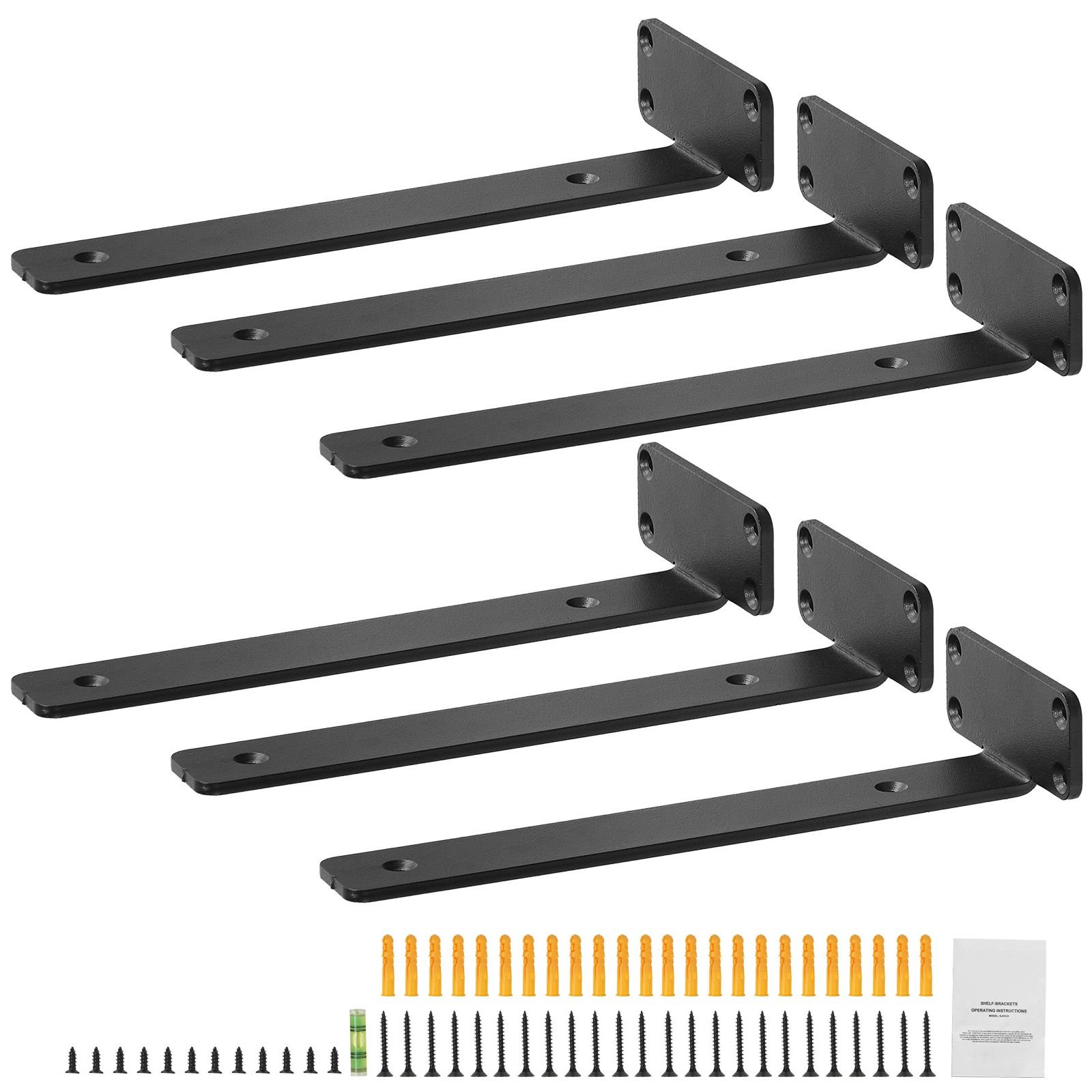 shelf bracket, 10'l x 4'w x 1.6'h, 6 pcs heavy duty floating shelf brackets, brackets for shelves, 5mm thick matte black l shelf bracket,steel shelving brackets with 160 lbs load capacity