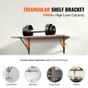 shelf bracket, 12 x 8 in 10 pcs, heavy duty floating shelf brackets, brackets for shelves, 3mm thick matte black triangle shelf bracket,steel shelving brackets with 160 lbs load capacity