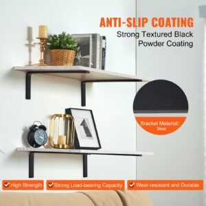 shelf bracket, 16 x 6 in 4 pcs, heavy duty floating shelf brackets, brackets for shelves, 10mm thick matte black l shelf bracket,steel shelving brackets with 160 lbs load capacity