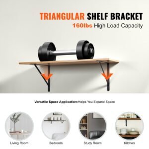 shelf bracket, 18 x 12 in 12 pcs, heavy duty floating shelf brackets, brackets for shelves, 3mm thick matte black triangle shelf bracket,steel shelving brackets with 160 lbs load capacity