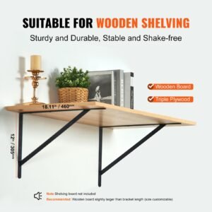 shelf bracket, 18 x 12 in 12 pcs, heavy duty floating shelf brackets, brackets for shelves, 3mm thick matte black triangle shelf bracket,steel shelving brackets with 160 lbs load capacity