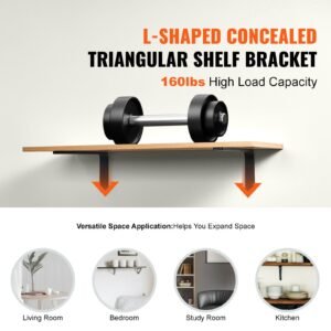 shelf bracket, heavy duty floating shelf brackets 10 x 6 in, 4 pcs brackets for shelves, 5mm thick matte black l shelf bracket,steel shelving brackets with 160 lbs load capacity