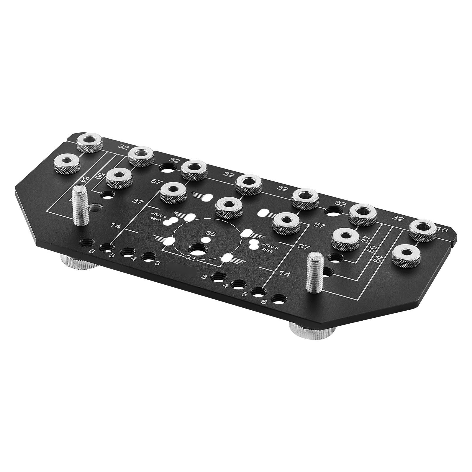 shelf pin jig and hinge jig two in one, aluminum alloy cabinet hardware hole drilling template with 1/4" and 3/16" drill bits, for cabinet doors bookshelves wardrobes woodworking and diy