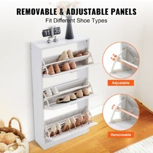 shoe cabinet with 3 flip drawers, shoe storage cabinet for entryway, free standing shoe storage organizer with side hooks for heels, boots, slippers in hallway, living room