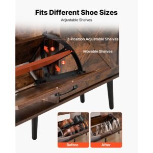 shoe cabinet with 4 flip drawers, farmhouse shoes storage cabinet with wood legs and anti tipping device, freestanding shoe organizer ideal for entryway, hallway, bedroom, living room, brown