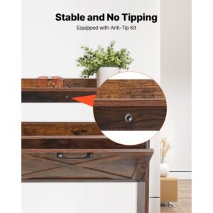 shoe cabinet with 4 flip drawers, farmhouse shoes storage cabinet with wood legs and anti tipping device, freestanding shoe organizer ideal for entryway, hallway, bedroom, living room, brown