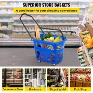 shopping basket with handle on castors blue pack of 6