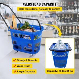 shopping basket with handle on castors blue pack of 6
