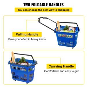 shopping basket with handle on castors blue pack of 6