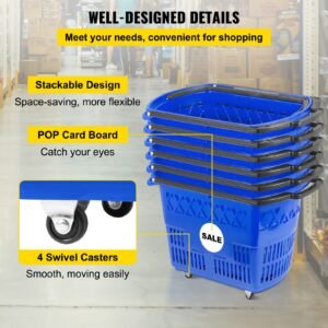 shopping basket with handle on castors blue pack of 6