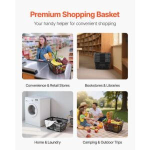 shopping baskets, 12 pcs, 21l stackable pe plastic grocery baskets with handles, dense mesh structure, holds up to 20 lbs, portable for grocery, retail, stores, supermarket, home use, black