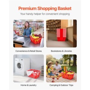shopping baskets, 20 pcs, 21l stackable pe plastic grocery baskets with handles, dense mesh structure, holds up to 20 lbs, portable for grocery, retail, stores, supermarket, home use, red
