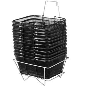 shopping baskets with handles, 12pcs, black metal shopping basket, portable wire shopping basket, black wire mesh shopping basket set for supermarkets, retail stores, grocery shopping, black