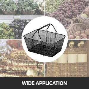 shopping baskets with handles, 12pcs, black metal shopping basket, portable wire shopping basket, black wire mesh shopping basket set for supermarkets, retail stores, grocery shopping, black
